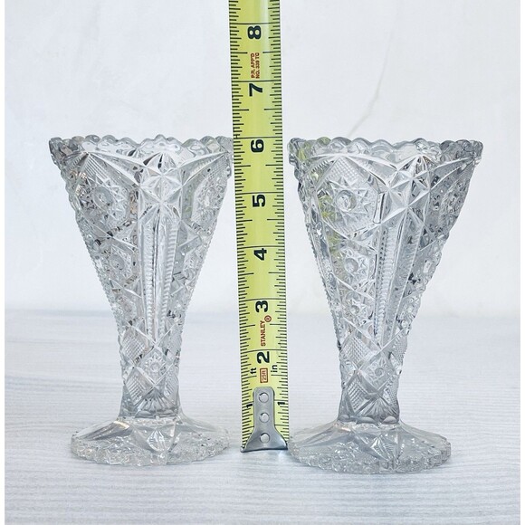 2 VTG EAPG Imperial Glass Vases  Starburst Pattern Clear Pressed Glass Heavy EUC - Picture 3 of 8